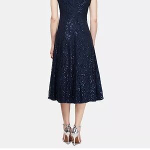 Adrianna Papell Blue A-Line Sleeveless Cocktail Midi Dress